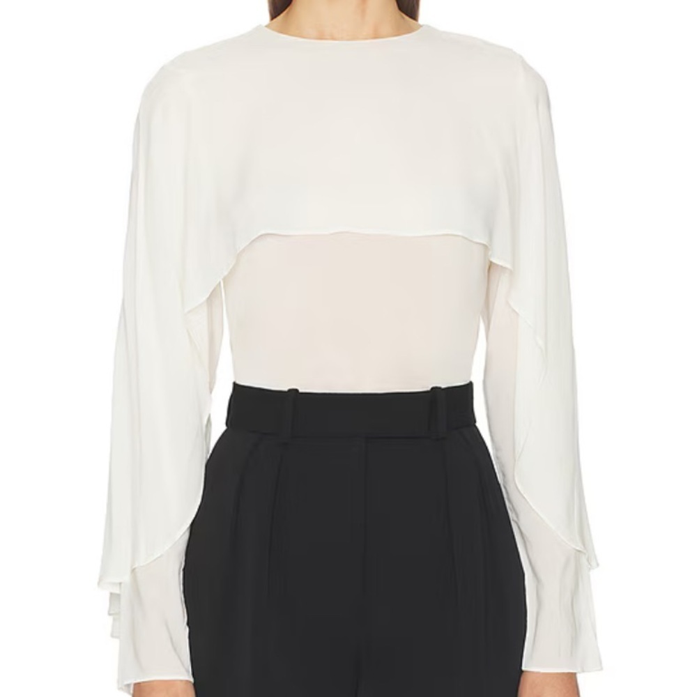 NWT L’Academie Tesh Silky Cape Layered Long Sleeve Blouse Top Ivory White Cream